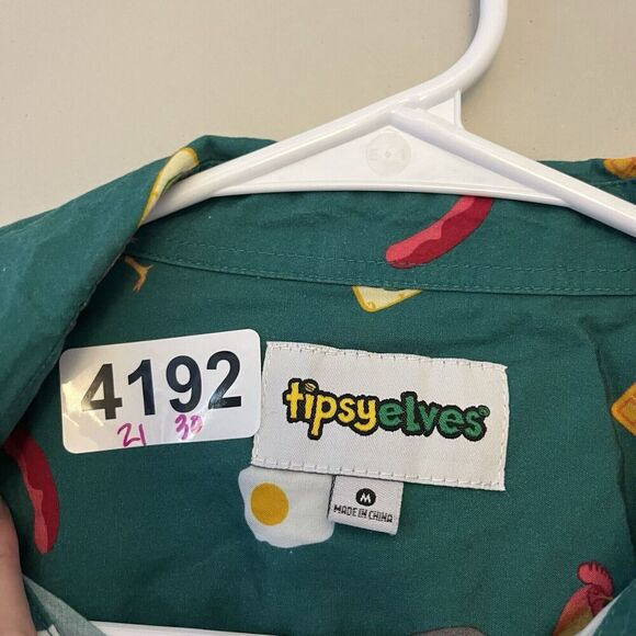 Tipsy Elves Green Button Shirt Chicken Waffles Eggs Sausage Medium Men’s Novelty - Picture 3 of 10